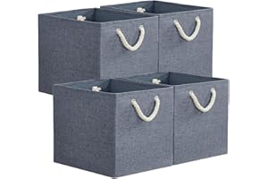 Mangata Cajas de almacenaje plegables, 33 x 38 x 33 cm Cubos de almacenaje con asas de cuerda, caja grande de tela para cubo de estantería, organizador de ropa, gris fresco