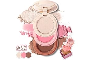 EHIOG Powder Highlighters Makeup, 3-in-1 highlighting and contouring blush, high-color glitter, deepening contour shadow, highlighting facial skin tone (#01)