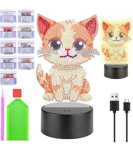Joellfuner Veilleuse Licorne à Peindre – Kit Peinture Diamant DIY – Avec Autocollants – Déco Chambre – Cadeau Anniversaire Fille 3+