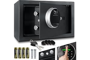 ONBEST elektr. Tresor, Safe mit Fingerabdruck, Zahlen code & Schlüssel – Safe aus Stahl mit 2 Schließbolzen – Geld, Wertsachen & Dokumente sicher verwahren – Möbel-safe 20x31x20 cm groß (M)