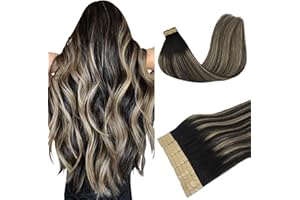 DOORES Extension Adhesivas Cabello Natural, Balayage Negro Natural a Rubio Claro 55cm 22 Pulgado 50g 20pcs, Tape in Remy Human Hair Extensions Cabello Liso