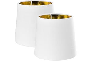 Navaris Set 2x Paralume Lampada Tessuto Bianco Interno Dorato - Para Lume Abatjour Luce da Tavolo Lampadina E14 - Paralumi Bianchi Ø172-137x152mm
