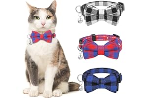 tonyg-p 3 Pcs Cat Collars with Bow Tie and Bell Breakaway Cat Collars Quick Release Safety Kitty Collars Adjustable Pet Collars for Cats, Kitten, Small Pet (Red,Blue,Black)