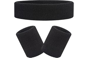 RSXING Schweißband Set Sportstirnband Handgelenk Polyester Baumwolle Schweißbänder Frottee, Sporttraining Armband Stirnbänder, Schweiß Absorbierendes Stirnband für Herren Damen
