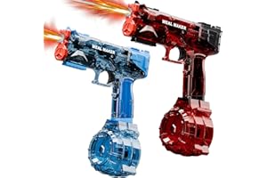 BRISUM Wasserpistole Elektrisch mit LED-Lichtern & Type-C-Aufladung-Transparente Automatische Spritzpistole Hochleistung-Bis zu 8 Meter Reichweite-Wasserspritzpistole für Kinder & Erwachsene (Blau+Rot)