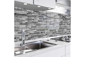 danario Rivestimento Paraschizzi Cucina Adesivo da Parete - Effetto Vetro - Spesso e Rigido - Ignifugo e Resistente all'Acqua - 0,8 mm - Muro in pietra - Campione