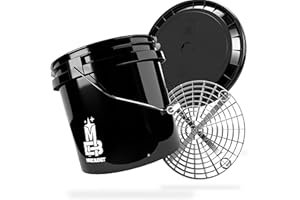 MAGIC BUCKET | Auto Handwäsche Bundle | Wascheimer mit passendem Eimer Deckel 3,5 US GALLONEN ca. 13 Liter | Mit Grit Guard Eimereinsatz Schmutzsieb | Waschset Schwarz/Silber