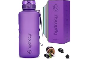 Hydracy Botella de Agua con Marcador de Tiempo - 2 L Botella de Agua Deportiva sin BPA - Botella de Gimnasio Antifugas con Funda Antitranspirante e Colador de Infusión