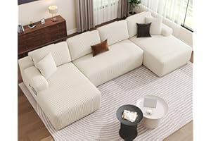 DURASPACE Cloud Sectional Couches, 126.2'' Modular U-Shaped Sofa with Deep Seat, Corduroy Boneless Sleeper Sofa Bed with Memory Foam for Living Room, No Assembly Required (Beige)