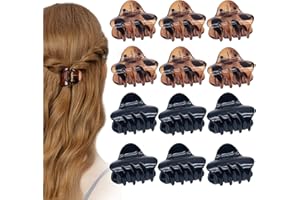 ‎BH-MISSTARS 12 Stück Haarklammer Klein, 3 cm Haarspangen Damen Dünnes Haar Rutschfestes Haarklammern Kunststoff Haar Klemmen Geeignet für Frauen und Mädchen, Schwarz+Braune Leoparden