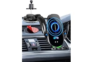 SERUW Support de chargeur de voiture sans fil, 15 W Qi à charge rapide, fixation automatique, support de téléphone portable, grille d'aération, pare-brise, tableau de bord, bras long à ventouse, support de