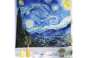 Berkin Arts Arazzo Arte Decorativo con Disegno Paesaggio, Appendere alla Parete Sfondo Estetico Decorazione Cielo blu psichedelico 130 x 150 cm (Vincent van Gogh-La Notte Stellata)