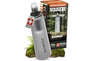 Bachgold® Squeeze Filtro Acqua – Ultraleggero Borraccia Filtrante con 500L Capacità | Rimuove Batteri, Virus & Microplastiche | per Campeggio, Sopravvivenza, Emergenza, Bushcraft (Bianco 1000ml)