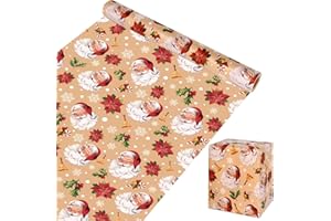 SULOLI Rotolo di Carta da Regalo Natalizia, 43 cm x 10 m, Carta Kraft con Babbo Natale per Confezione Regali di Natale