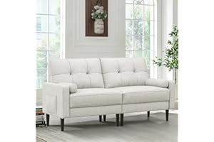 Aotumm Ciort Sofa 2 Sitzer, Modernes Sofa mit Dicken Polstern, 2 Kissen, Bequemes Leinensofa mit 2 Staufächern für Wohnzimmer/Schlafzimmer/Büro, Leicht zusammenzubauendes Sofa Klein (Beige)