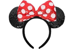 HXPLN Mouse Ears Headband, Classic Mouse Ears for Women Adult, Shiny Headband for Park Trips Party Cosplay Costumes (Polka Dot Red)
