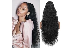TESS Coleta Postiza Larga 80 cm, Rizado Coleta Extensión con Cordón Corn Wave Ponytail Extensions para Mujeres Negro Natural
