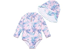 BONVERANO Traje de baño de una Pieza para niña, Mangas largas, protección UV 50+ con Gorra