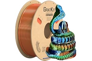 GratKit Filamento PLA Seda Tricolor, Coextrusion Filamento de Impresión 3D 1.75mm, -0.03mm, 1KG Carrete (2.2 LBS), Silk PLA Naranja Azul y Verde