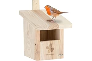 Relaxdays Casa per Uccellini, Nido in Legno d'Abete, da Appendere in Giardino, Foro d'Ingresso HxL: 65x95 mm, Naturale