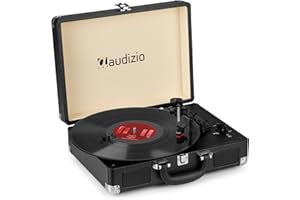Audizio RP114BK Platine Vinyle Rétro avec Haut-Parleurs Intégrés - Noire, Lecture 33/45 & 78 Tours, Fonction de Numération pour Ordinateur, Idéal pour Écouter Vos Anciens Vinyles Préférés