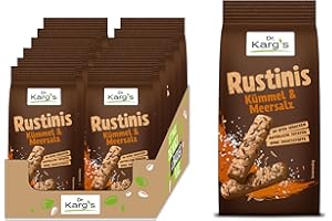 ‎DR KARG Dr. Karg’s Rustinis Vollkorn-Knabberei Kümmel & Meersalz - knusprig, vegan, Knuspergebäck aus Vollkorn, würzigem Kümmel, ofengebacken, ohne Zusatzstoffe, 12x125g