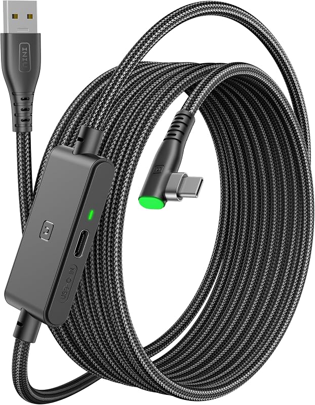 INIU Link Kabel mit Ladeanschluss [5m], Kompatibel mit Oculus Meta Quest 3/Quest 2/1/Quest Pro und Pico 4/PC Steam VR Zubehör, High Speed 2.5Gbs USB C Datenkabel PC zu PC für VR Headset Accessories.