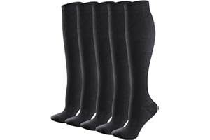 YUEDGE 3 Pairs Women's Compression Socks Knee high Flight Socks Black White Long Sports Socks for Ladies Size 4-7/6-10