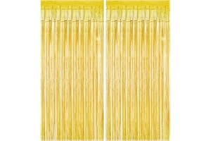 QH-SHOP Lametta Vorhang Deko, Gold Glitzer Lametta Vorhänge Folien Fransen Hintergrund Dekoration für Geburtstage Hochzeit Weihnachten Party Foto Requisiten, 2 Stück 1x 2,5m