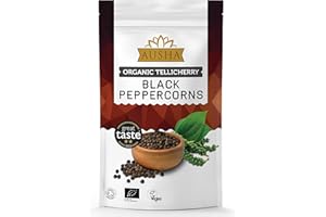 Ausha Organic Tellicherry Black Peppercorns Whole 1kg - 2** GREAT TASTE AWARD - UK Certified Organic by Soil Association - For Cooking and Grinding - Extra Bold Peppercorns