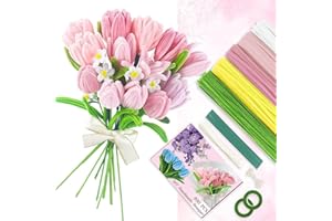 GENHH Pfeifenreiniger Blumen Bastelset, 400 Stück Pfeifenputzer zum Basteln, Bouquet Pfeifenreiniger Set 5 Farben Pipe Cleaner Chenilledraht für DIY Blumenstrauß Papier Geschenke Dekorieren(Rosa)