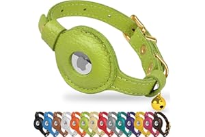 OOPSDOGGY AirTag Cat Collar with Bell - Non Breakaway Leather Kitten Collar with Apple Air Tag Holder - Lightweight Integrated GPS Pet Collars for Girl Boy Cats, Small Dogs, Puppies (Lime Green)