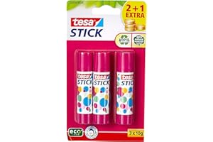 ‎TESA tesa Stick ecoLogo - Geruchsneutraler Klebestift für Papier und Pappe - Lösungsmittelfrei und Umweltschonend - 3 x 10 g