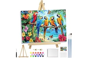 MOGTAA Perroquet Peinture Numero Enfant Adulte avec Cadre, Animaux Peinture par Numero Adulte avec Chevalet, DIY Numéro d'Art Kits, Loisirs Créatifs Adultes, pour décoration, 20x30cm