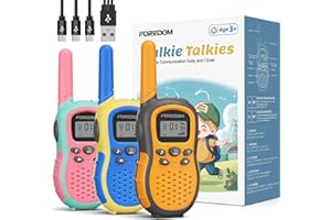 FOREDOM Wiederaufladbare Walkie Talkies für Kinder Walkie Talkies Funkgeräte Set 3-12 Jahre alte Jungen & Mädchen Spielzeug mit Taschenlampe, Abenteuer, Camping, Wandern – 3er Set