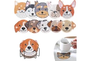 XONGSYUE Posavasos de Pintura de Diamantes, 10 pcs Posavasos para Bebidas, Diamante Artes Pintura Posavasos, Diamond Painting Posavasos Perro, Animales Posavasos de Diamantes con Soporte para Tazas Jarrones