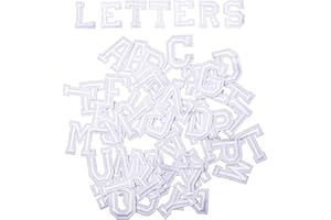 AXEN 52pcs Alphabet A to Z Patches, Iron on Sew on Letters for Clothes, Classic White