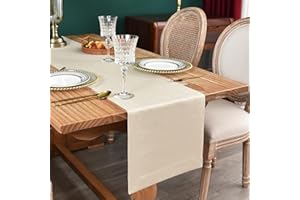 NEWISHER Farmhouse Rustic Table Runner Solid Beige Rectangular Table Runners Faux Linen Table Runner for Everyday Use Kitchen Dining Party Table 33x183cm/13x72 Inch