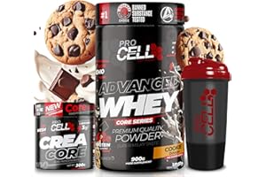 PROCELL SPORT SUPPORT PACK Procell Proteinas Whey Advanced 900Gr (Cookie Dough) + Creatina monohidratada 300Gr + Shaker "REGALO" Gana masa muscular, Fuerza, Resistencia, Tonificacion muscular, Recuperacion deportiva