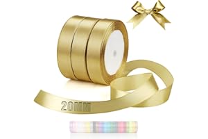 TXXATX 66m Ruban en Satin 3 Rouleaux Ruban Or Antique Largeur 20mm Rubans pour Couture pour Mariage Baptême Anniversaire Emballage Cadeau Décoration de Table de Noël Bouquet Décoration de Gâteaux