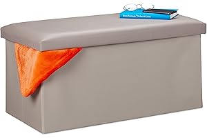 Relaxdays Panca con Contenitore, in finta pelle, Pieghevole, Imbottito, Corridoio, HxLxP 37,5 x 76,5 x 38,5 cm, Grigio, pannelli MDF, gommapiuma, 1 pz