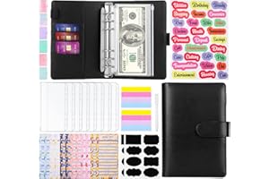 TOUVE Budget Planner,A6 Binder Notizbuch 6 Ring PU Leder Ringbuchordner Notebook 12pcs Budget Blätter 8pcs Binder Taschen,Lose Blatt 6 Ring Binder mit Marker,Wiederverwendbaren Label-Aufklebern