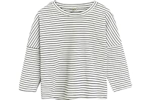 CAMILIFE Bebé Niño Niña Algodón Jersey Camisetas de Manga Larga con Mangas Raglán Elástico Suelto Ajuste Loose fit - Rayas Marrón Talla 86/92/98/104/110