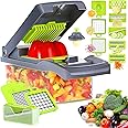 JOMBOFUN Vegetable Chopper, 12-In-1 Multifunctional Veggie Chopper, 7 Blade Onion Chopper, Vegetable Cutter, Slicer, Grater, Mandolin Slicer With Container, Time-Saving Kitchen Gadgets (Gray)