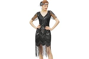 BABEYOND Robe Flapper Soirée Longue Paillette Perlée Gatsby Élégante Vintage Party