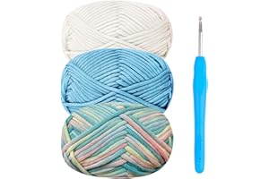 Renyiz Pelote de laine épaisse pour crochet, 3 x 50 g, fil amigurumi pour débutants avec crochet de 4 mm, kit de démarrage facile (bleu)
