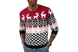Terecey Suéter Navideño Hombre con Renos y Árbol de Navidad Jersey Navidad Punto de Cuello Redondo y Manga Larga para Invierno y Christmas