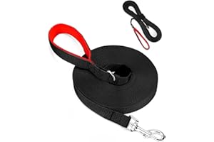 HAPPY HACHI Laisse Longue pour Chien 10 M Animal de Compagnie Longe en Nylon avec Poignée Rembourrée Mains Libre pour Animal Corde de Dressage pour Formation Promenade Camping (Noir)