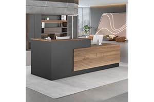 UKETO 200CM Moderne Empfangstheke aus Holz - L-Form Empfangstresen für Büros multifunktionaler Empfangstisch mit großzügigem Stauraum Geeignet für Büros Rezeptionen Hotels (rechts hoch-A)