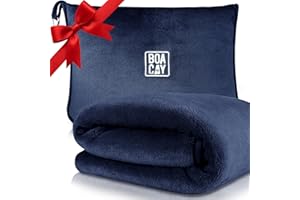 BOACAY Soft & Warm Travel Blanket for Aeroplane & Car - Essential for Long Flights for Women, Men, Children - Compact Pillow with Luggage Cover & Backpack Clip
